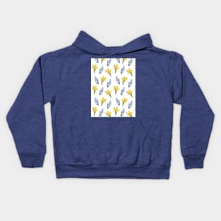 Spring flowers in yellow and blue, on blue tee Kids Hoodie